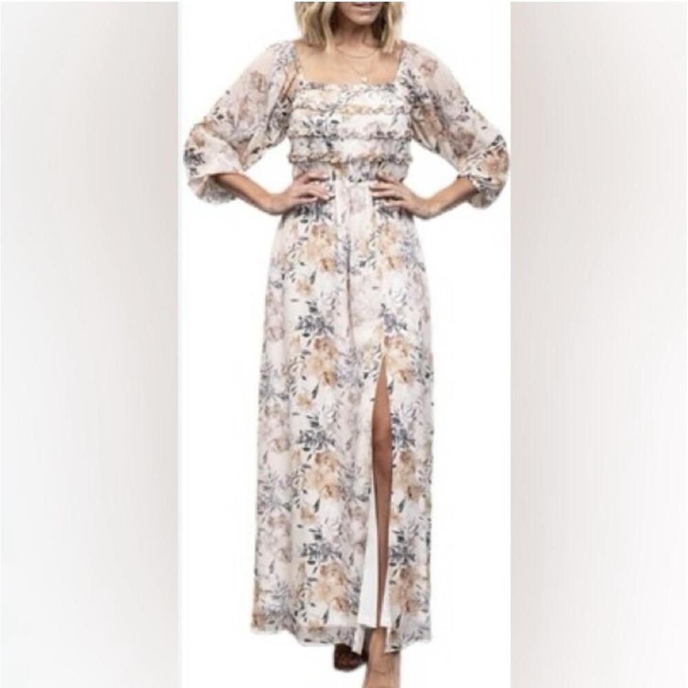 Baltic Born Floral Maxi Dress - Cream and Brown